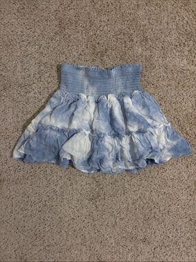 Ocean Drive Light Blue & White Tiered Smocked Mini Skirt